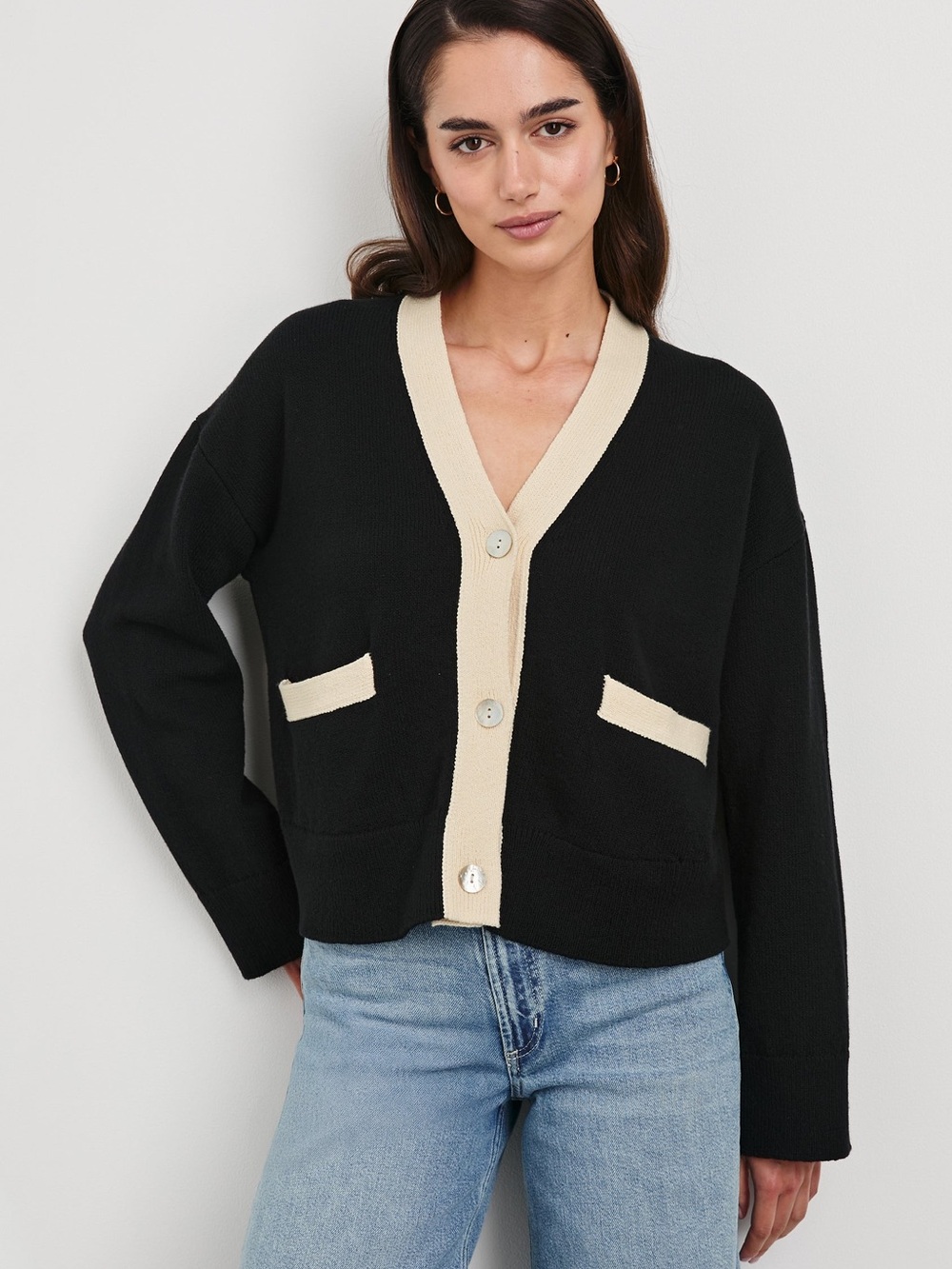 Rails Black Geneva Cardigan with Cream Trim